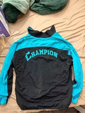 Champion Black and Teal Retro Windbreaker Jacket